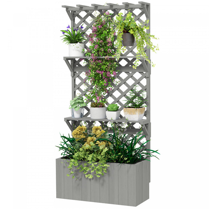 Outsunny Raised Garden Bed with Trellis and Plant Shelf, Grey