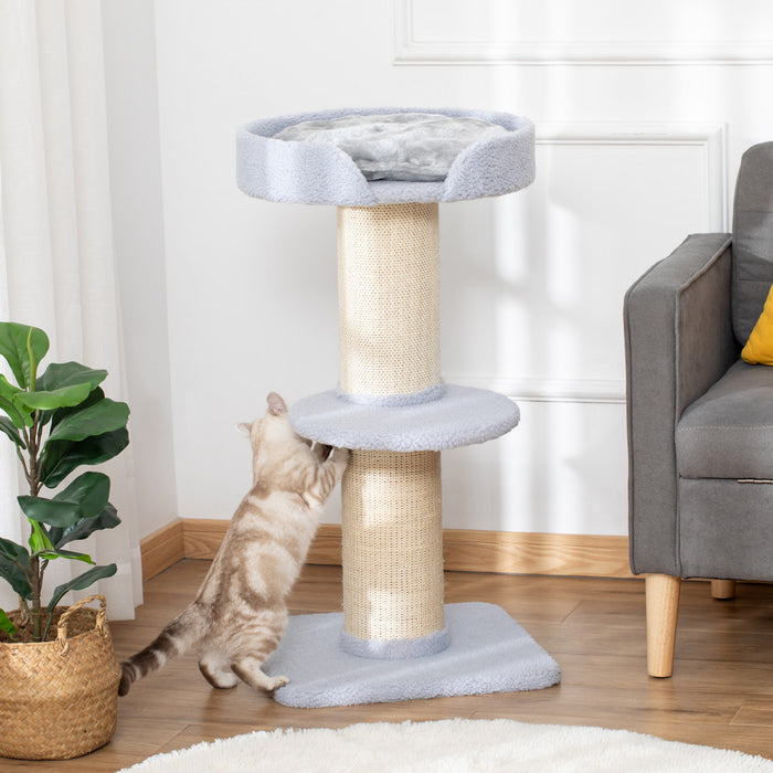 Pawhut 36\"h Large Cat Scratching Post For Indoor Cats, Bold Cat Tree Multi-level Kitty Tower With Sisal Mat Scratch Rope, Cat Bed, Removable Cushion, Perch, Light Blue