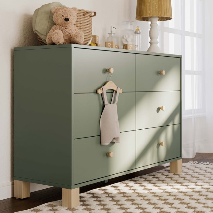 Storkcraft California 6 Drawer Dresser - Olive/Driftwood