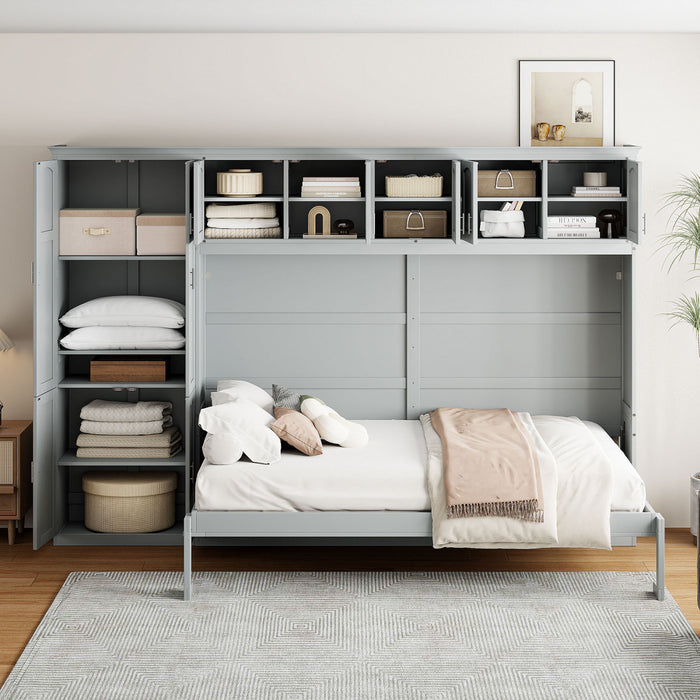 Eileen Space-saving Murphy Wall Bed With Cabinets, Queen Size, Grey