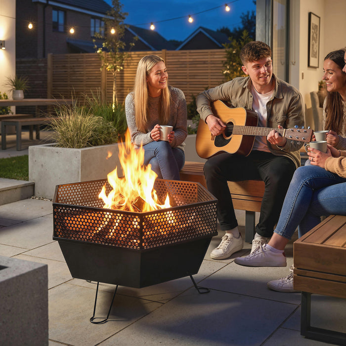 Outdoor Fire Pit with Fire Poker, Foldable Wood Burning Firepits, Black
