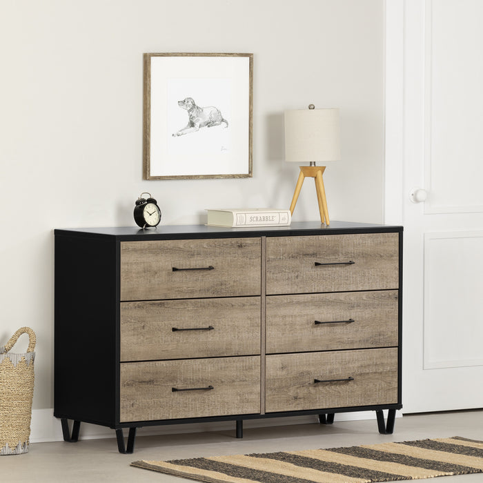 Arlen 6-drawer Dresser - Weathered Oak And Matte Black 