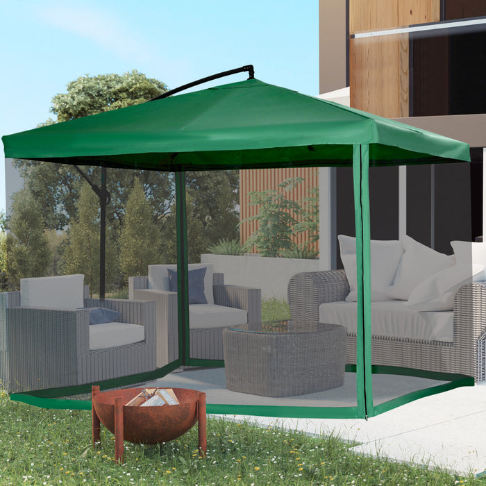 Outsunny Offset Patio Umbrella W/ Net, Cantilever Patio Umbrella, Green