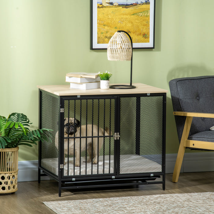 Pawhut Dog Crate Furniture With Water-resistant Cushion, Dog Crate End Table With Removable Tray, Indoor Pet Crate For Small And Medium Dogs Indoor Use