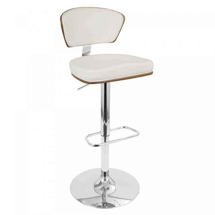 LumiSource Ravinia Faux Leather Mid-Century Modern Adjustable Barstool with Swivel - Walnut/White
