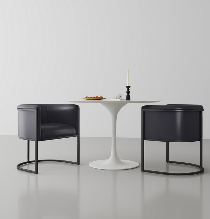 Cosmopolitan Mid-Century Modern Vegan Leather Metal Dining Chair in Black - Set of 2