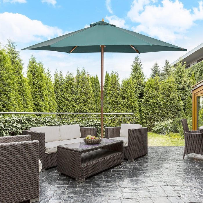 Outsunny ⌀9' x 8' H Patio Umbrella, MarketUmbrella w/ Hardwood Frame Green