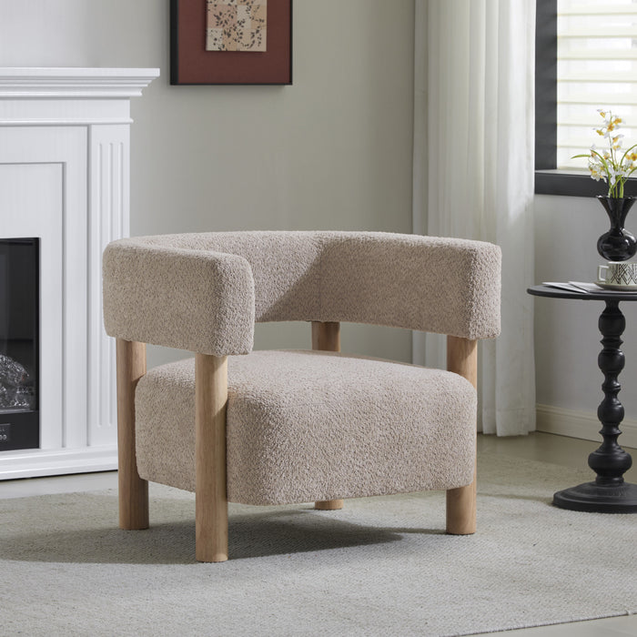 Evelyn Accent Arm Chair with Comfortable Seating and Boucle Upholstery,Natural Wood Accent Chair