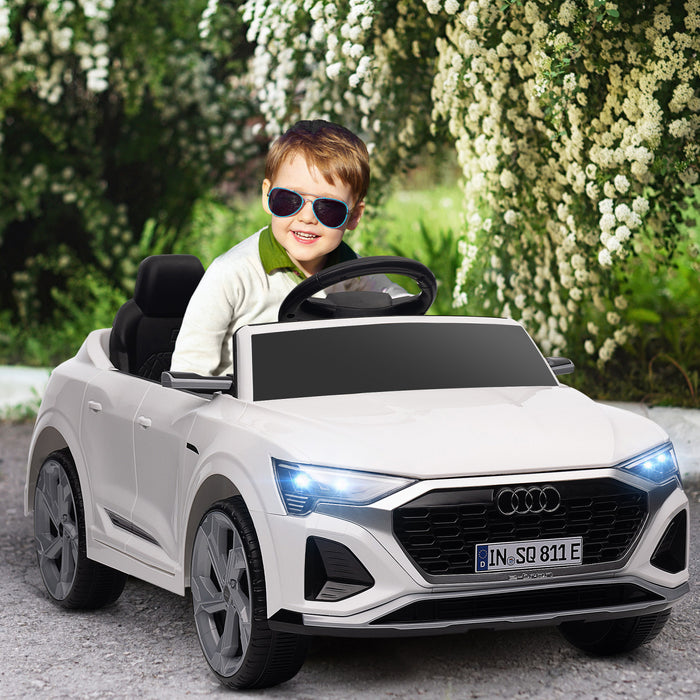 Qaba Audi Q8 Etron Sportback Licensed Powered Ride-On Car, 12v Battery Powered Kids Electric Car With Remote Control, Spring Suspension, Soft Start, Headlights, Music Horn, For 3-6, White