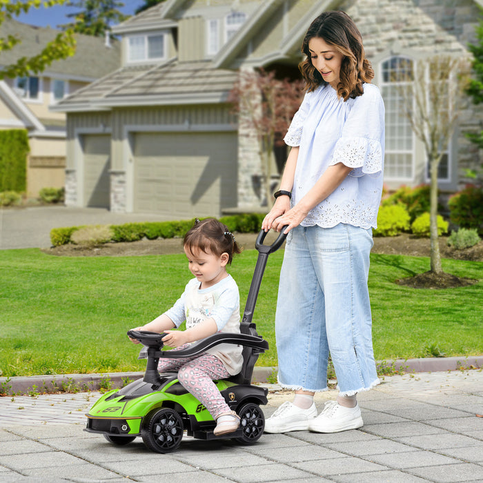 Aosom 3 In 1 Ride On Push Car For Toddlers, Licensed Kids Sliding Car, Baby Foot To Floor Ride On Car With Safety Protection Footrest Horn, Green