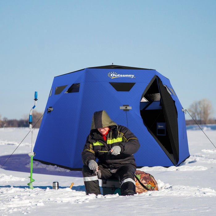 Outsunny 4 Person Ice Fishing Shelter, Pop-up Ice Fishing Tent, Blue