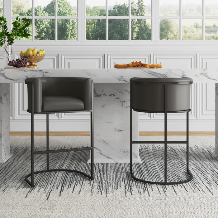 Cosmopolitan Mid-Century Modern Metal Upholstered Counter Stool in Graphite - Set of 3 Bar Stool