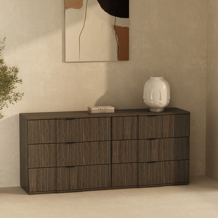 Clive Mid-Century Modern 72\" Dresser in Walnut (6-Drawer)