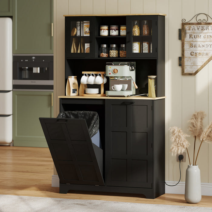 HOMCOM Kitchen Pantry Cabinet with Charging Station and Trash Can Cabinet