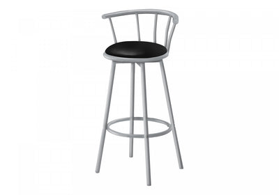 Barstool Set Of 2 Swivel Bar-Height Grey Metal Black Leather-Look Contemporary Modern|Ensemble de 2 tabourets bar pivotants de hauteur bar de style moderne contemporain avec métal gris et apparence cuir noir