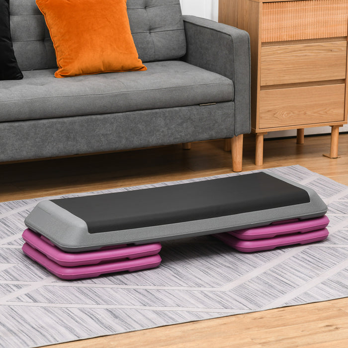 Soozier 43\" Adjustable Aerobic Platform Stepper 3 Level with Risers 4” 6” 8” Cardio Fitness Trainer Workout Step Home Gym Exercise, Black Purple
