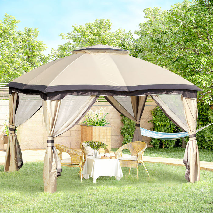 Outsunny 12' X 10' 2-tier Outdoor Gazebo Canopy Tent For Patio With Zippered Mesh Sidewalls, Solid Steel Frame, Arched Roof, Beige