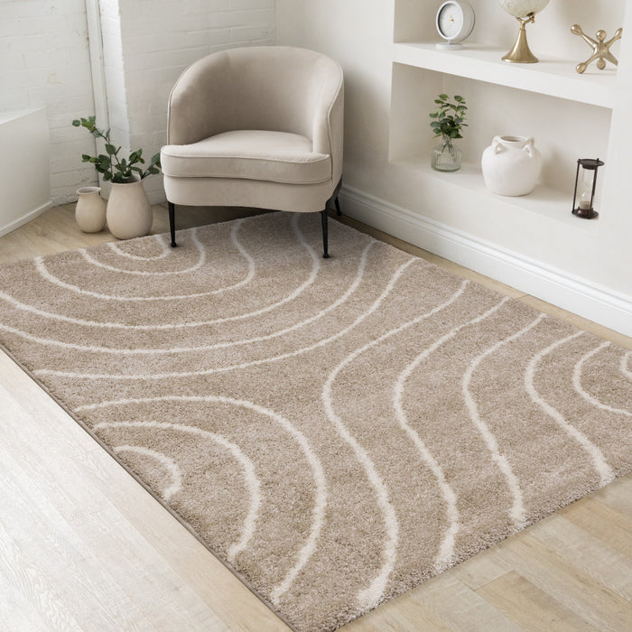 Fairmont Taupe Cream Curved Lines Rug, 7'10\" x 10'6\" Indoor Area Rug