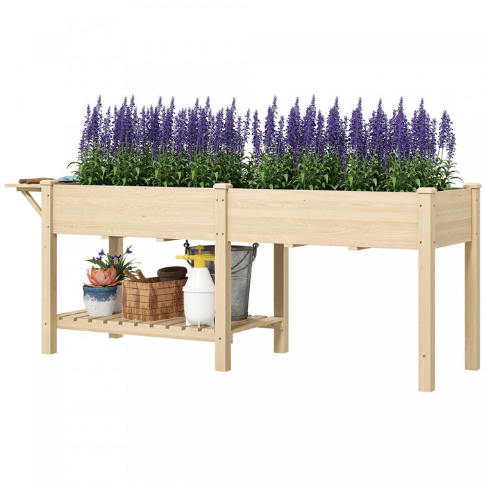 Outsunny Raised Garden Bed, Wood Garden Box with Bottom Shelf, Natural