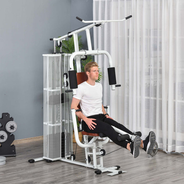Soozier Multifunction Home Gym Equipment With 100lbs Weight Stack, White