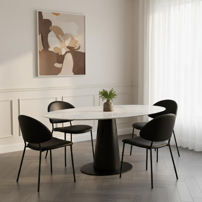 Haven Contemporary Modern Vegan Leather Metal Side Chair in Black - Set of 4