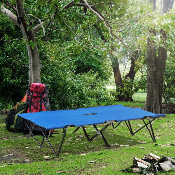 Outsunny 76\" Two Person Folding Camping Cot With Carrying Bag, Blue