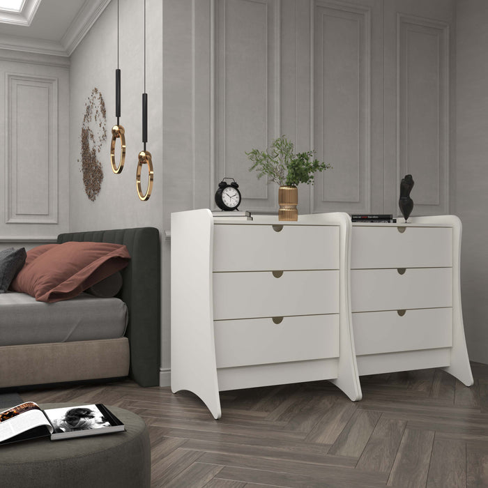Coney Mid-Century Modern 28\" Nightstand in White (3-Drawer) - Set of 2