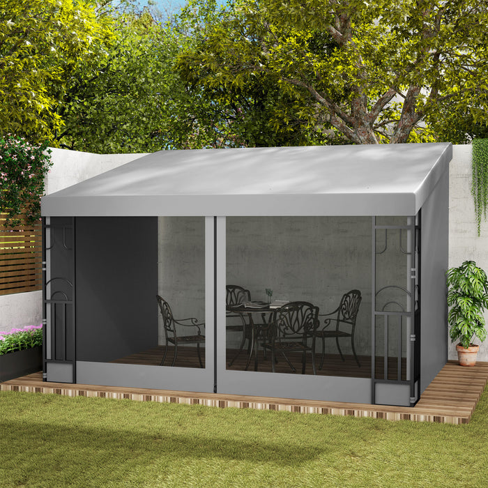 Outsunny 10' X 13' Wall Mounted Pergola Gazebo With Curtains And Nettings
