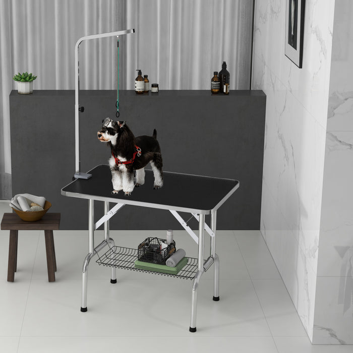 Pawhut Dog Grooming Table With Adjustable Grooming Arm, Pet Grooming Table For Dogs With Storage Shelf, Foldable Design Stainless Steel For Dogs Cats