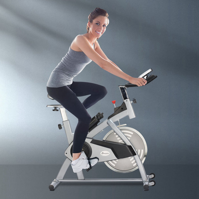 Soozier Upright Exercise Bike, Home Gym Cycling Fitness Machine, Equipment With Adjustable Resistance, Lcd Monitor, Bottle Holder, Sliver