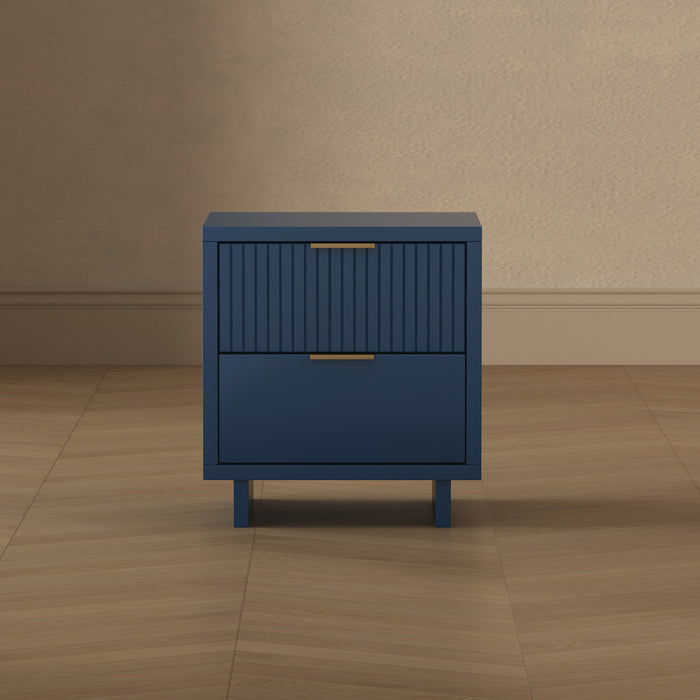 Elara Contemporary 18\" Solid Wood Nightstand in Midnight Blue (2-Drawer)