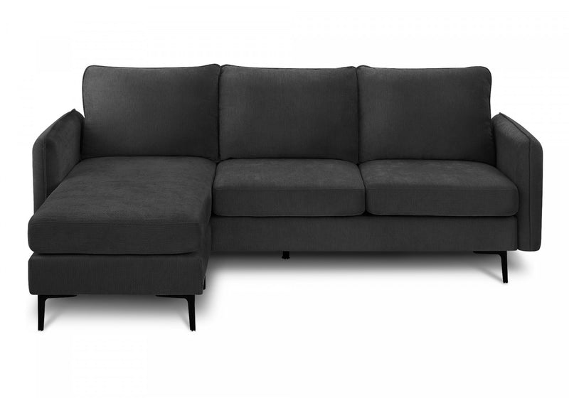 Upholstered Chaise Sofa Lounger, 85\" Wide, Black Fabric, Black Metal Legs Sofa