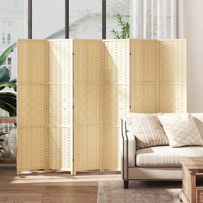 HOMCOM 6-Panel Room Divider, 5.6 FT Wall Divider, Natural Wood