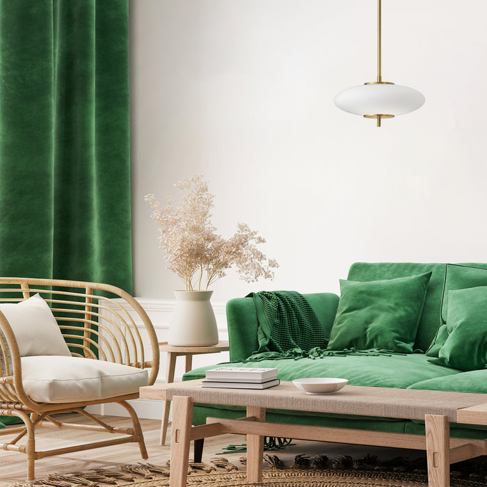 Dainolite Maddie LED Pendant 16w Aged Brass Finish Opal White Glass Lamp