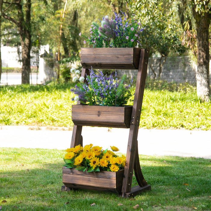 Outsunny 3-tier Raised Garden Bed Vertical Freestanding Outdoor Wooden Flower Rack Flower Pot Stands
