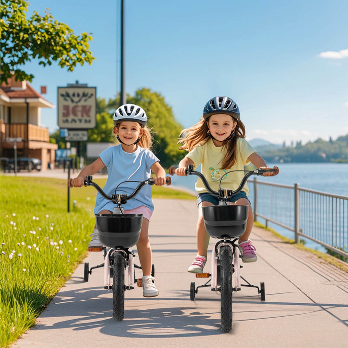 Costway 16\" Kid's Bike With Training Wheels Adjustable Handlebar & Seat Handbrake Pink