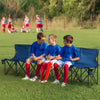 Outsunny 6 Seat Sport Bench Team Sport Camp Seat Folding Portable Outdoor Bench with Carrying Case and Cup Holder Blue