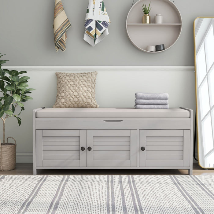 Olivia Pine Wood Storage Bench With 3-door Shoe Cabinet With Hidden Compartment - Grey