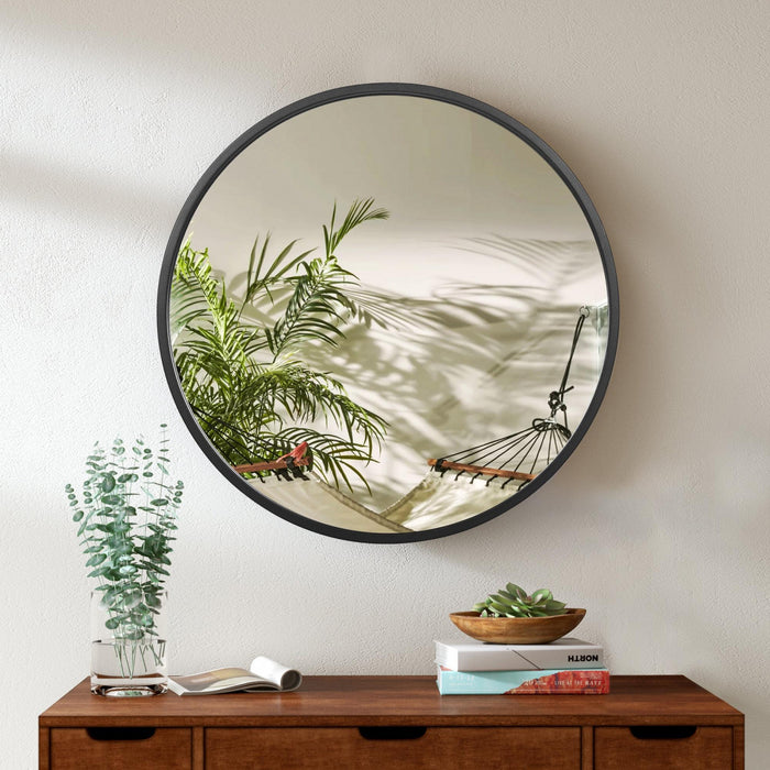 Arcus 36\" X 36\" Hand Crafted Round Mirror - Black
