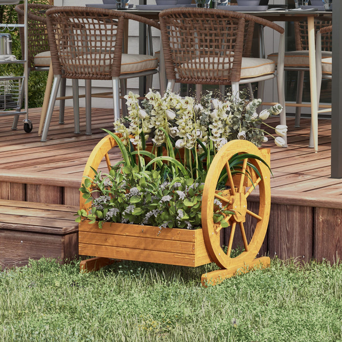Outsunny Wooden Wagon Planter Box, Decorative 3-tier Raised Garden Bed