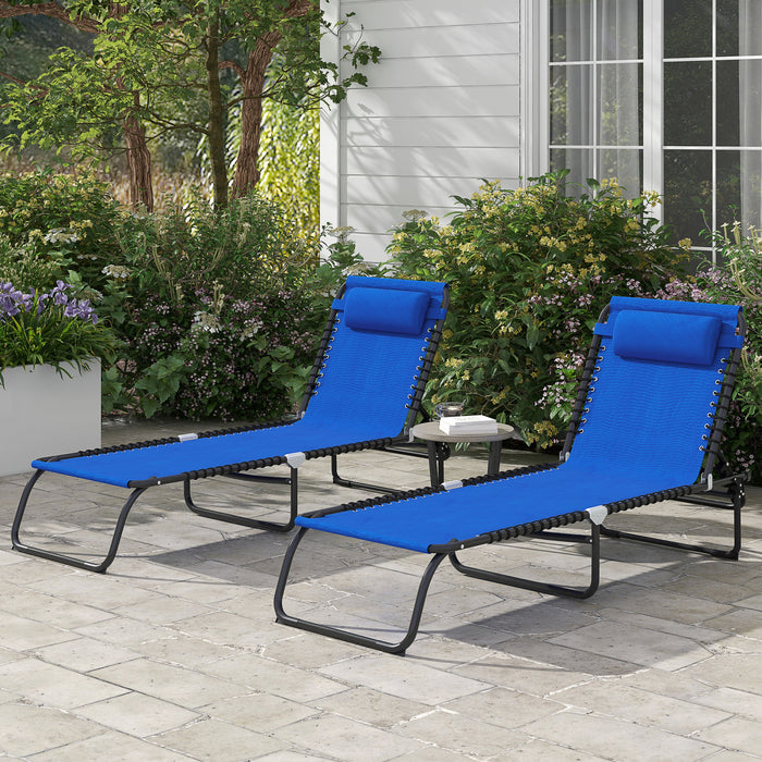 Outsunny 2 Pcs Folding Lounge Chairs, Chaise Lounges With Headrest Blue