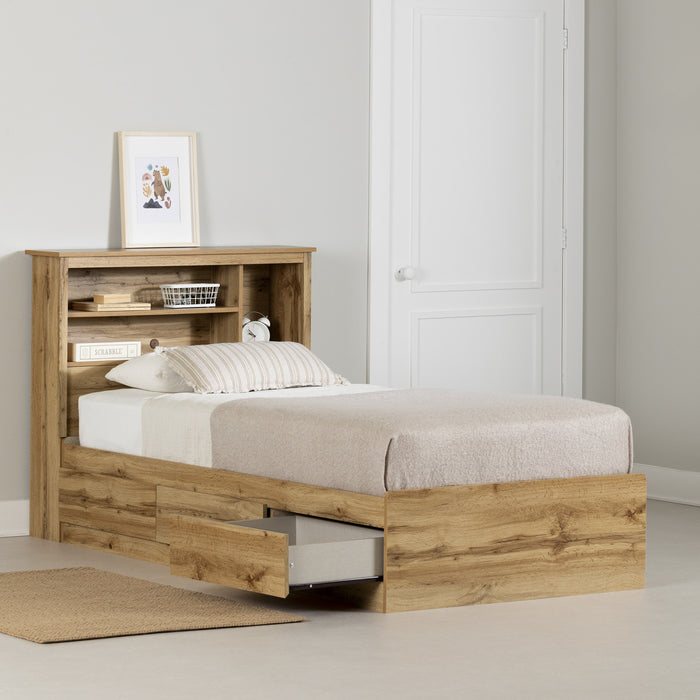 Tassio Mates Bed And Bookcase Headboard Set Nordik Oak - South Shore