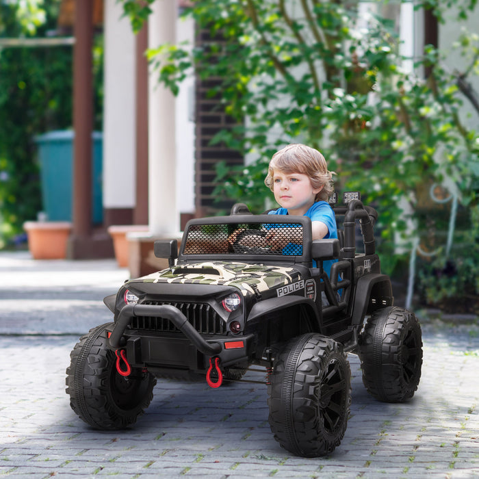 Aosom 12v Battery-powered Kids Electric Ride On Police Car 2-seater Suv Truck Toy With Parental Remote Control, Camouflage