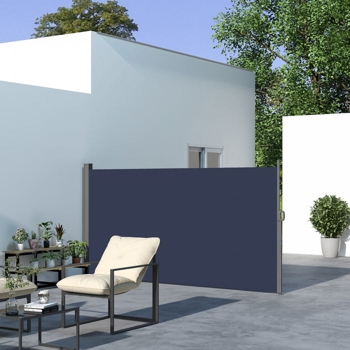 Outsunny 118\" X 63\" Retractable Side Awning Patio Outdoor Folding Privacy Screen With Resistance To Uv Rays & Wind, Dark Blue