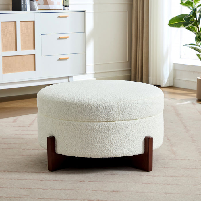 Sophia Round Storage Ottoman Coffee Table with Tufted Upholstery - White