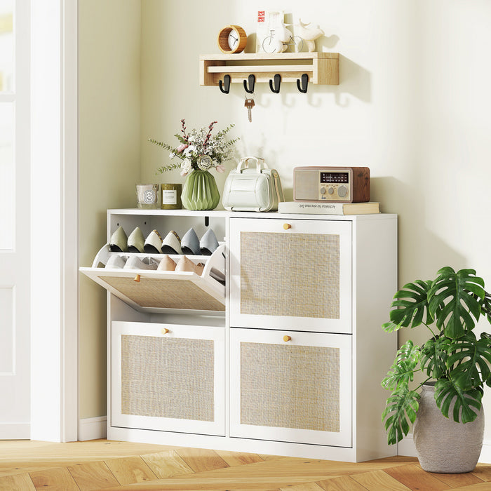 HOMCOM Narrow Shoe Cabinet with 4 Flip Drawers for Entryway Hallway White
