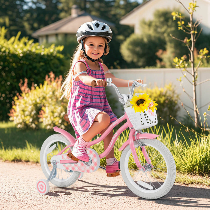 Costway 16\" Kids Bike Toddler Adjustable Bicycle With Training Wheel For 4-7 Years Old Girl Pink