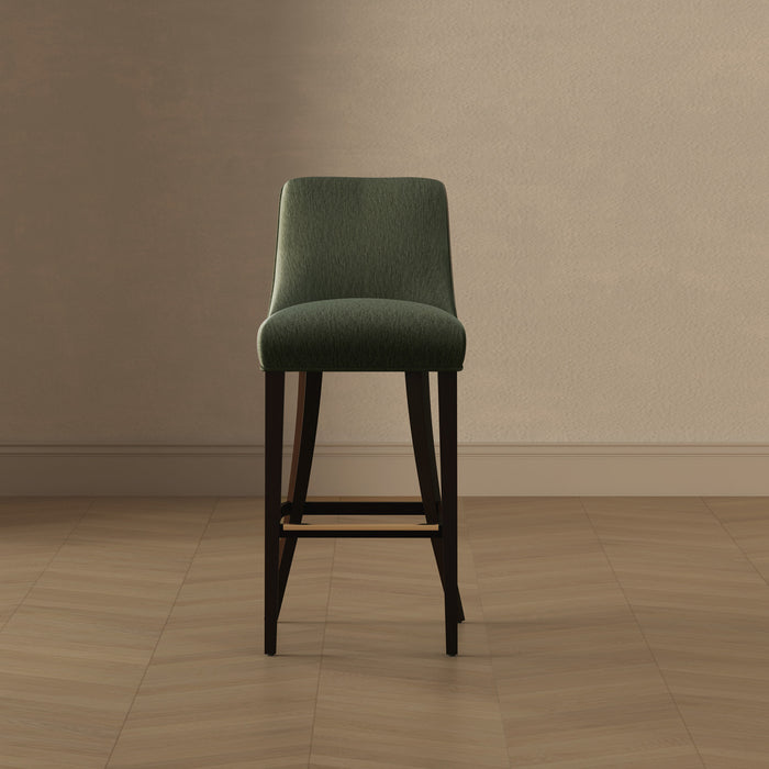 Beever Modern Chenille Wood Upholstered Barstool in Forest Green