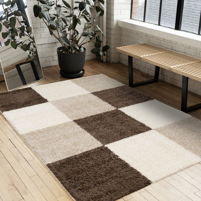 Fairmont Brown Beige White Checkered Rug, 5'3\" x 7'7\" Indoor Area Rug