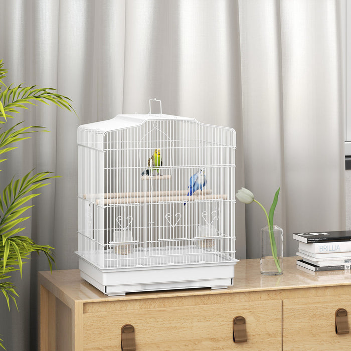 PawHut 23\"H Bird Cage for Finches, Canaries Budgies, Parrot Cage with Accessories Handle, White